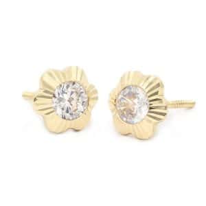Pendientes Eles niña margarita tallada con circonita. Tamaño 6.5×6 mm