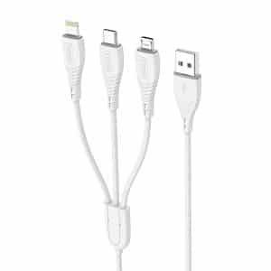 T-PHOX Plus 3 Cable USB 3en1 MicroUSB /tipo-C /Lightning 3A 1.2m Blanc