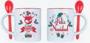 TAZA CON CUCHARA FELÍZ NAVIDAD Y PRÓSPERO AÑO NUEVO