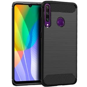 HUAWEI Y6p Funda fibra carbon Negro