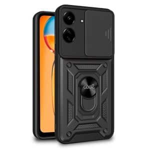 XIAOMI Redmi 13C Funda hardcase con anilla y cubrecamaras negro Poco C65