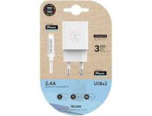 TECH1TECH TEC2402 Cargador completo Usb a Lightning 2.4A 2X Usb Blanc