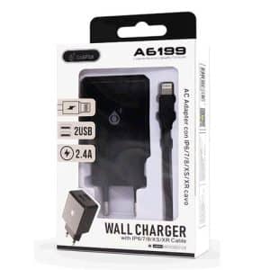 ONE PLUS A6199 Adaptador 2xUSB 2.4A + cable Lightning Negro 20022142