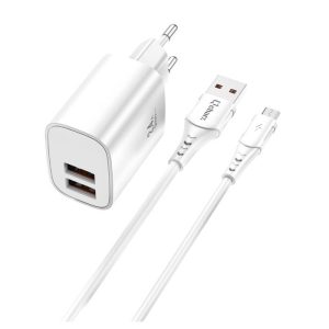 QCHARX Apolo Pack cargador 2,4A 12W 2 Puertos USB + cable microUSB Blanco QCHAPO3