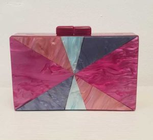 Bolso de Fiesta sobre cuadrado en Nácar Triángulos Rosa