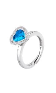 Anillo Corazón Lotus Silver con circonitas color aguamarina