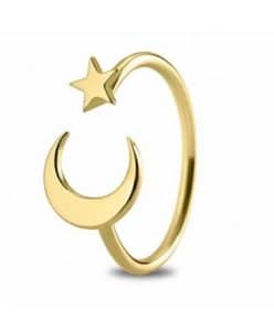 Anillo de oro amarillo 18k Luna y Estrella. Luna de 10mm. Estrella de 6mm