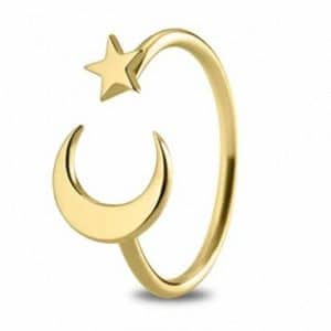 Anillo de oro amarillo 18k Luna y Estrella. Luna de 10mm. Estrella de 6mm