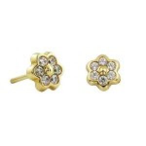 PENDIENTES DE ORO MARGARITA DE 6 PÉTALOS CON CIRCONITAS. 6mm