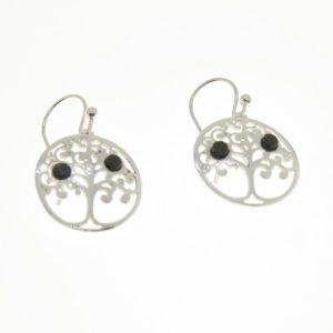 Pendientes Árbol de la Vida en Plata y Azabache. Diámetro 20mm