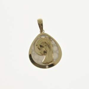 Colgante Medalla de Oro y Nácar Virgen Niña | Diámetro 17mm