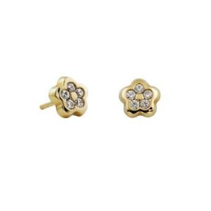 Pendientes de oro de flor con circonitas en el centro