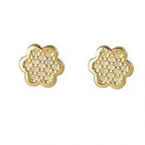 Pendientes de oro de flor con circonitas en el centro