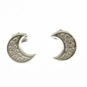 Pendiente oro blanco media luna con piedras