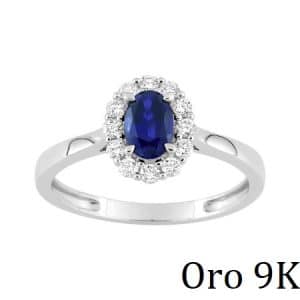 9K | Sortija oro blanco Zafiro de laboratorio