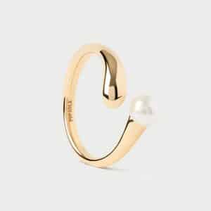 Anillo de perla y plata bañada en oro