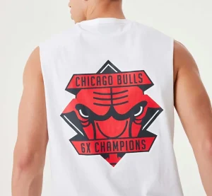 Camiseta "NBA Championship Sleeveless Bulls Back Print Logo" New Era en Blanco
