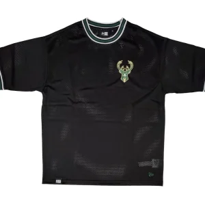 Camiseta NBA Mesh Milwaukee Bucks Logo Oversized New Era Negra
