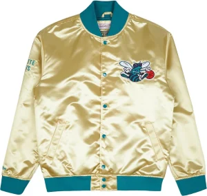 CHAQUETA CHARLOTTE HORNETS NBA SATIN GOLD MITCHELL AND NESS