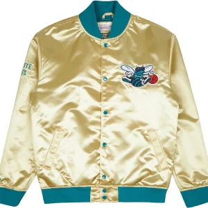 CHAQUETA CHARLOTTE HORNETS NBA SATIN GOLD MITCHELL AND NESS