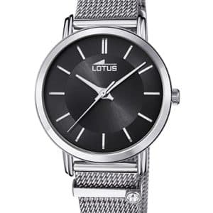 RELOJ LOTUS ACERO MALLA MILANESA ESFERA NEGRA