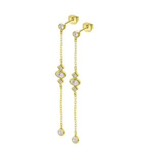 Pendientes de plata bañada en oro largos con piedras