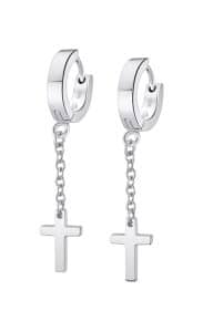Pendientes Hombre Aros de Acero con Cruz colgando