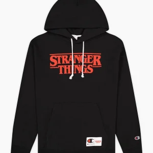 SUDADERA CHAMPION X STRANGER THINGS LOGO BLACK