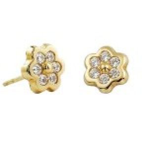 PENDIENTES DE ORO MARGARITA DE 6 PÉTALOS CON CIRCONITAS. 7,5mm