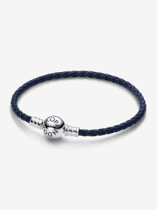 Pulsera de Cuero Trenzado Azul