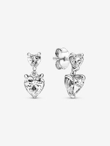 Pendientes de Botón Doble Corazón Brillante