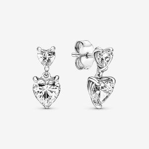 Pendientes de Botón Doble Corazón Brillante