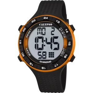 Reloj Calypso Digital Negro y Naranja de Hombre