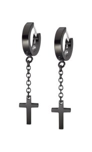 Pendientes Hombre Aros de Acero con Cruz Lotus Style