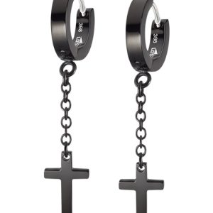 Pendientes Hombre Aros de Acero con Cruz Lotus Style
