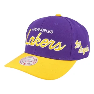 Gorra curva Lakers NBA Team Script 2 Snapback Mitchell and Ness